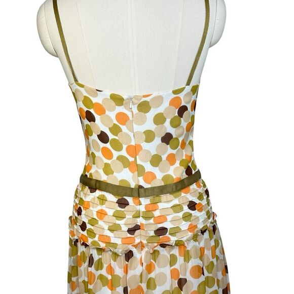 Vera Wang Polka Dot Silk Pleated Ruffle Midi Dress | Size 2 - Picture 4 of 9